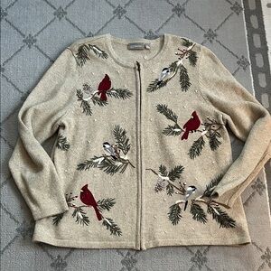 Croft & Barrow Beige Cardigan with Bird Embroidery